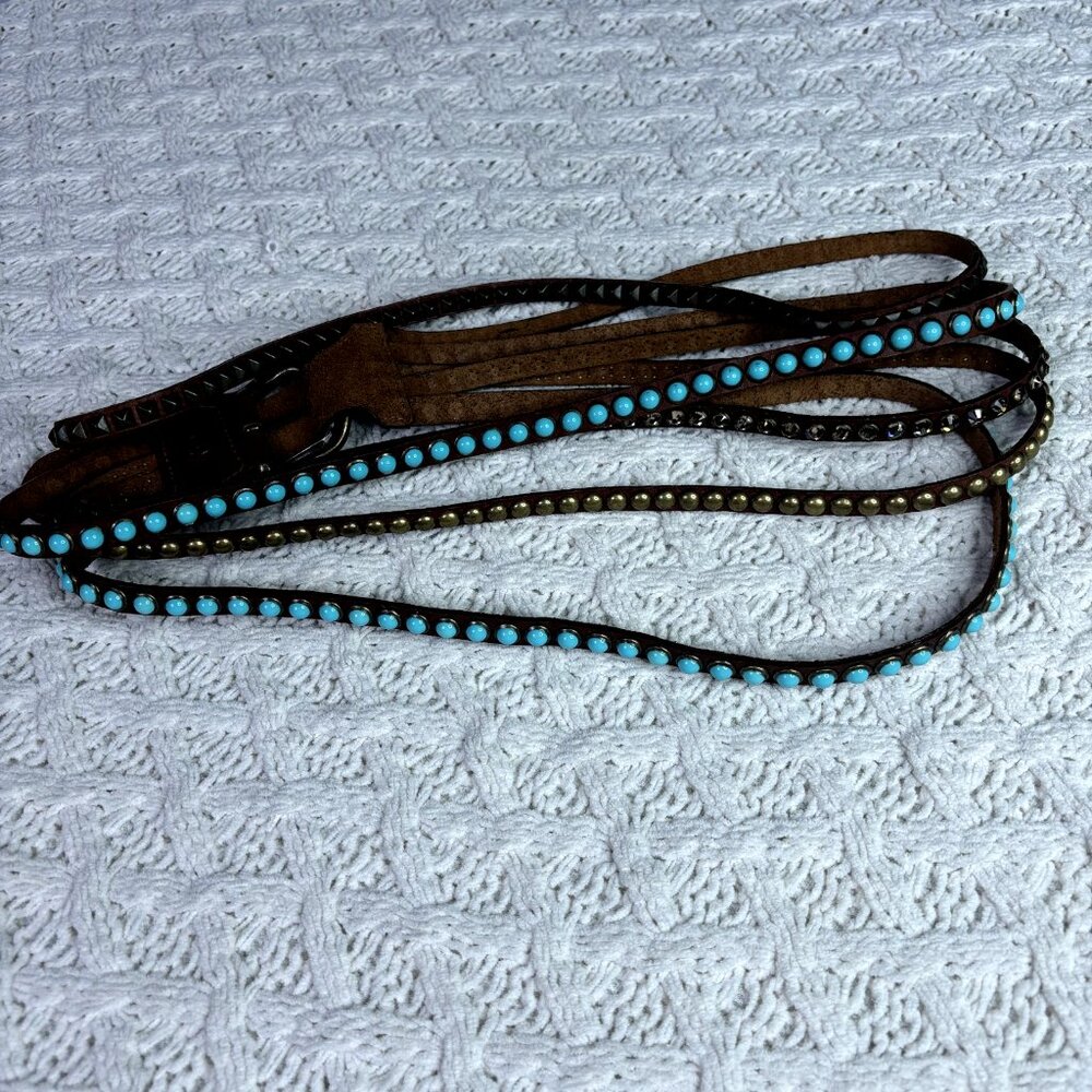 Leatherock RARE Preston 4 Strand Hip Belt Blue Brown Crystals Made in USA MINT - Picture 4 of 8